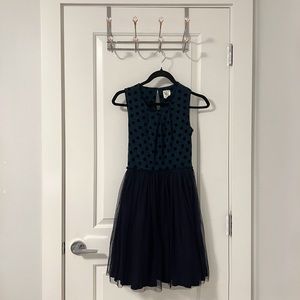Anyhropologie Navy Tulle and Polka Dot Party Dress. Size Small.